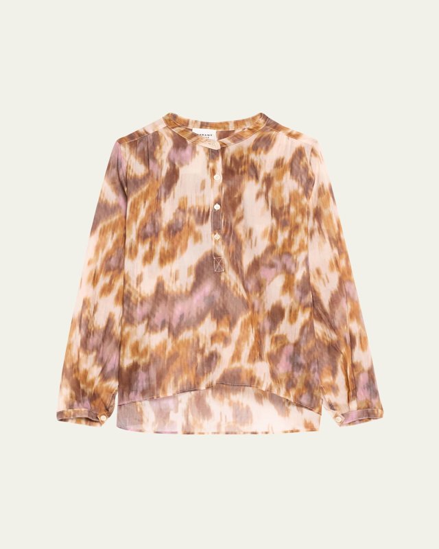 Maria Long-Sleeve Half Button-Front Top
